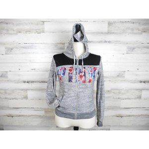 Victoria Secret PINK full zip hoodie small gray black hawaiian floral